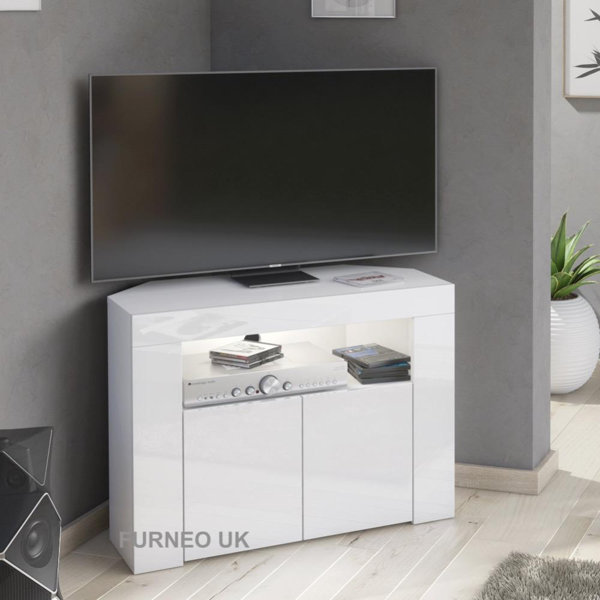 Furneo Clifton07 White Corner TV Stand for TVs up to 43in with White ...